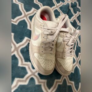 Nike Cream and White Sneakers with Iridescent Detail size 7